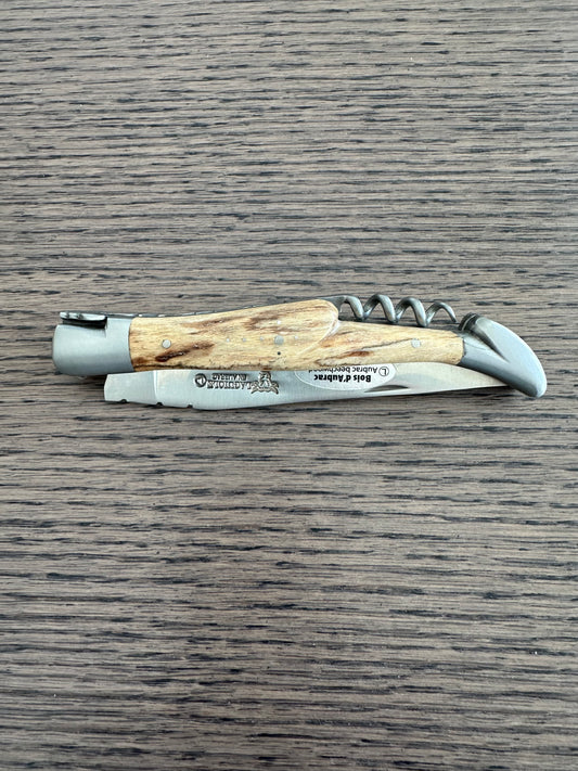 Laguiole en Aubrac سكين متعدد الأغراض مطلي يدويًا مع مفتاح ، مقبض خشب Aubrac ، 4.75 بوصة