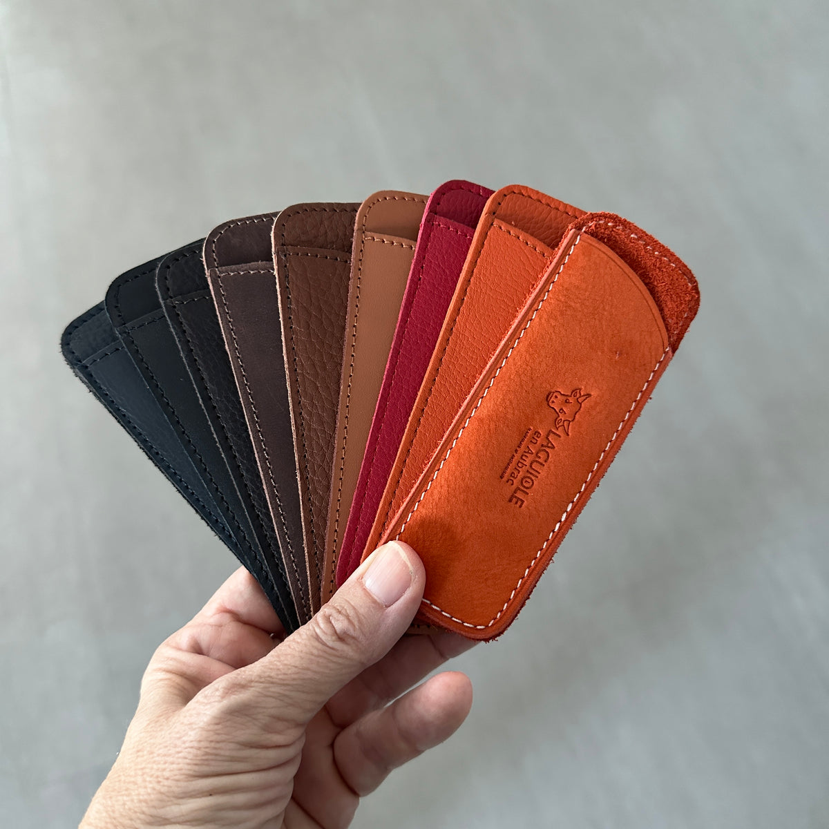 Laguiole en Aubrac Grained Leather Pouch — Orange, Single Knife Sheath