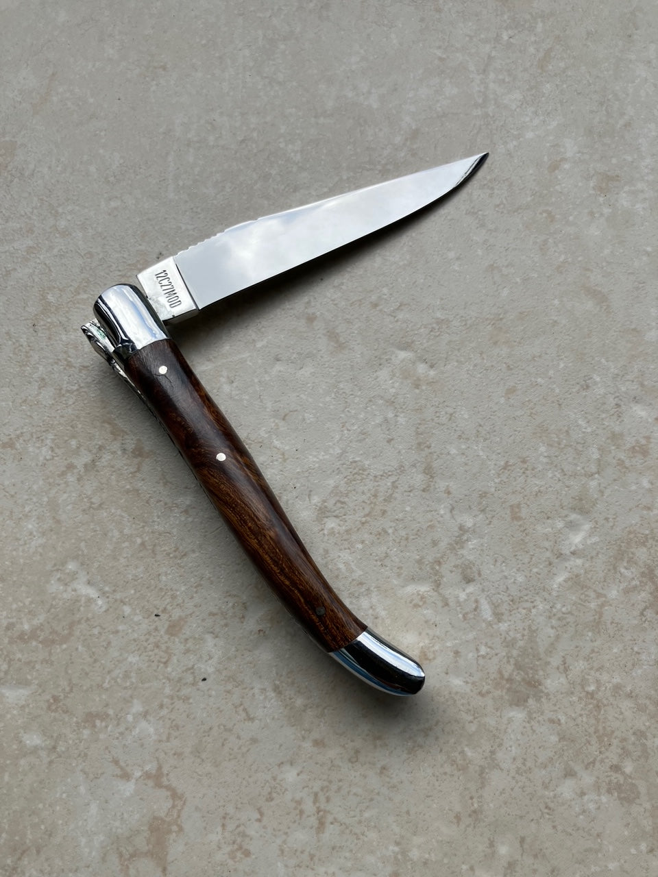 Laguiole en Aubrac Handcrafted Stainless Steel & Brass Double Plates Multipurpose Knife with Polished Bolsters, African Iron Wood Handle, 4.75-inches