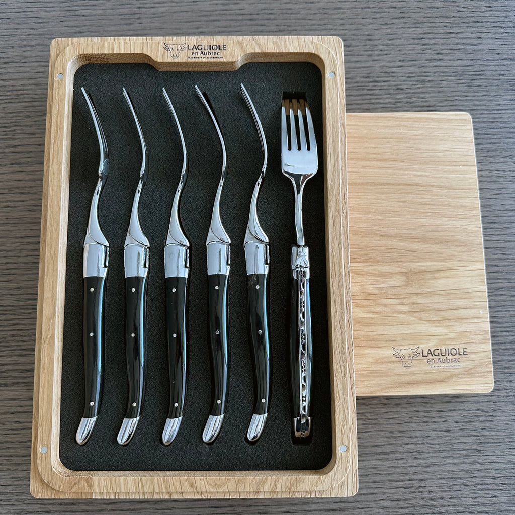 Laguiole en Aubrac Handcrafted Plated 6-Piece Dessert Fork Set with Buffalo Horn Handles - LaguioleEnAubracShop