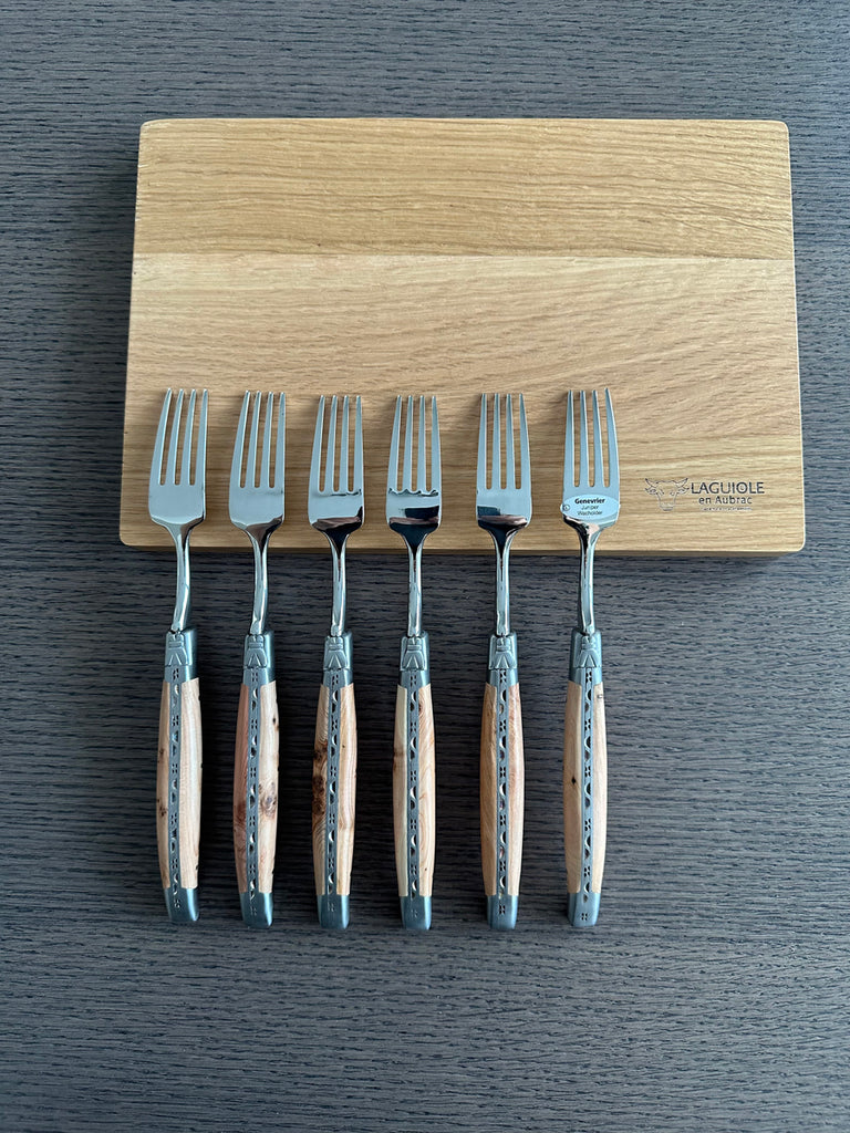 Laguiole en Aubrac Handcrafted Plated 6-Piece Fork Set With Juniper Wood Handles - LaguioleEnAubracShop