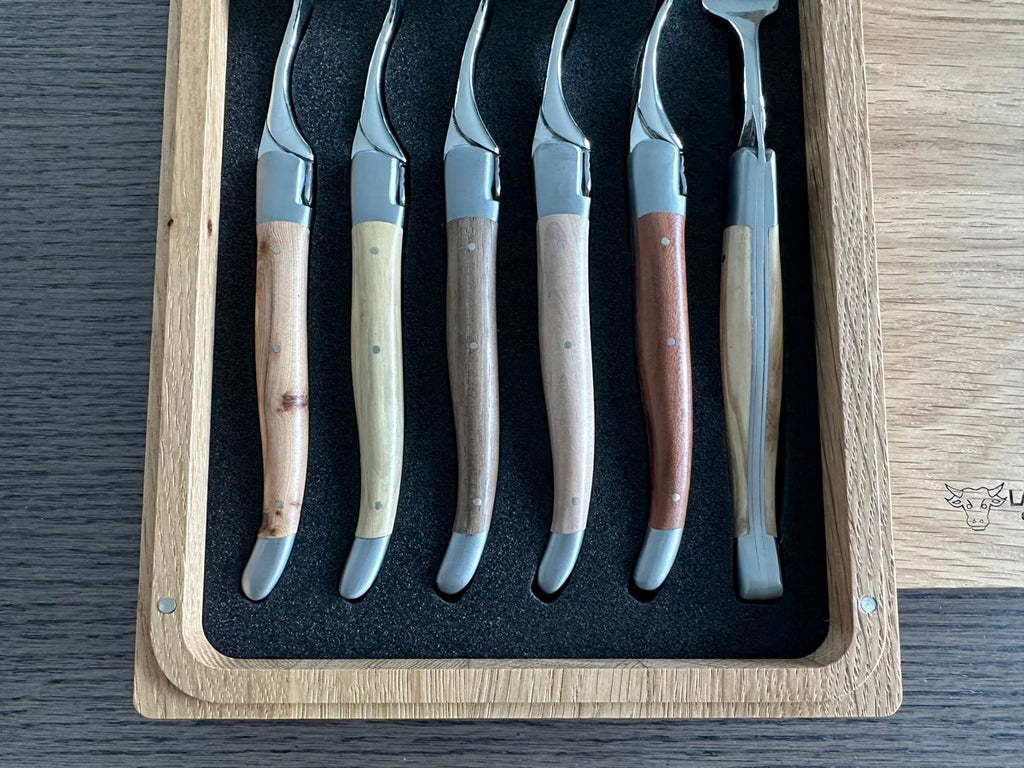Laguiole en Aubrac Handcrafted Plated 6-Piece Fork Set With Mixed French Wood Handles - LaguioleEnAubracShop