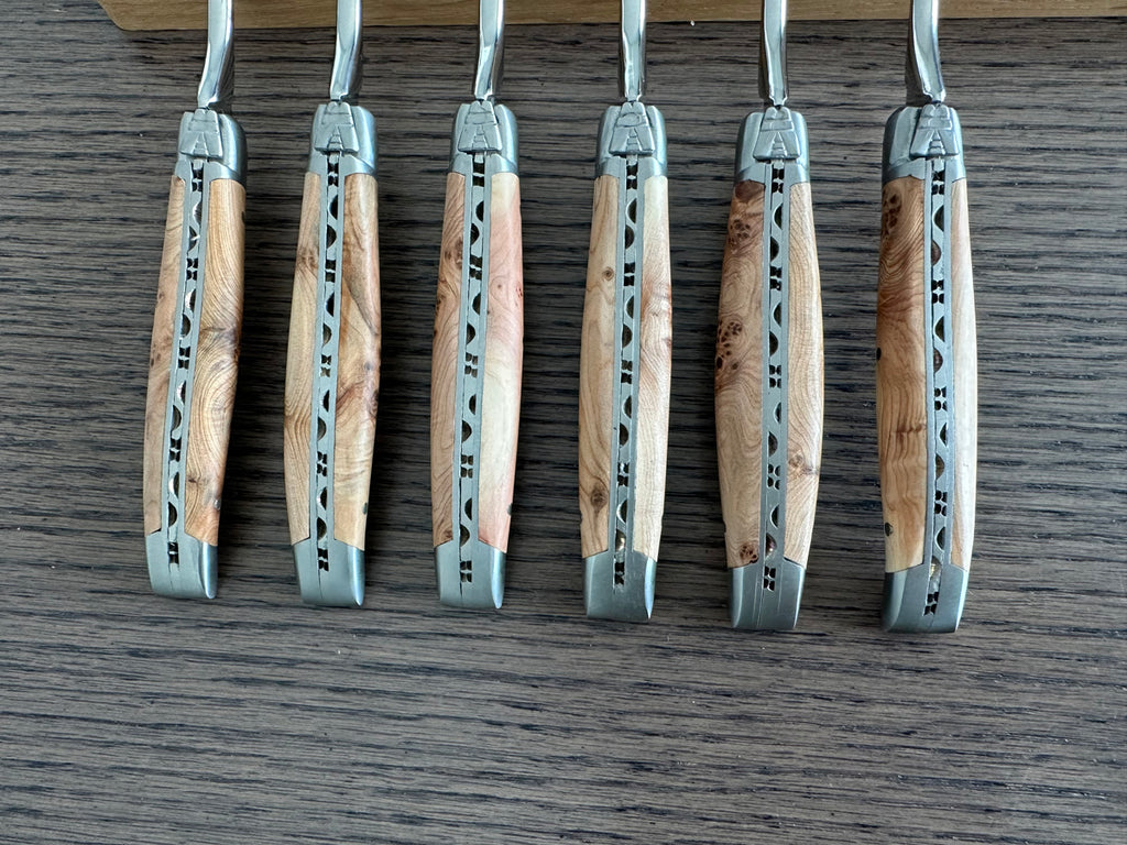 Laguiole en Aubrac Handcrafted Plated 6-Piece Dessert Fork Set with Juniper Wood Handles - LaguioleEnAubracShop