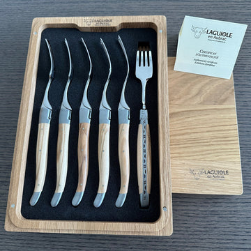 Laguiole en Aubrac Handcrafted Plated 6-Piece Fork Set With Olivewood Handles - LaguioleEnAubracShop