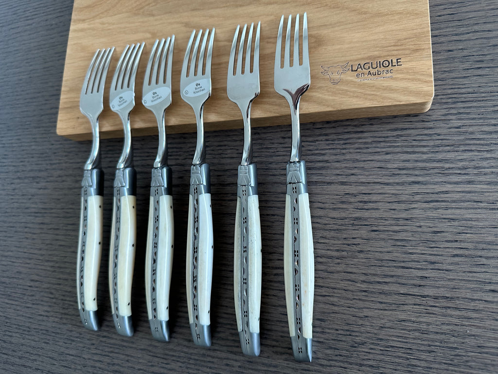 Laguiole en Aubrac Handcrafted Plated 6-Piece Fork Set With Zebu Bone Handles - LaguioleEnAubracShop