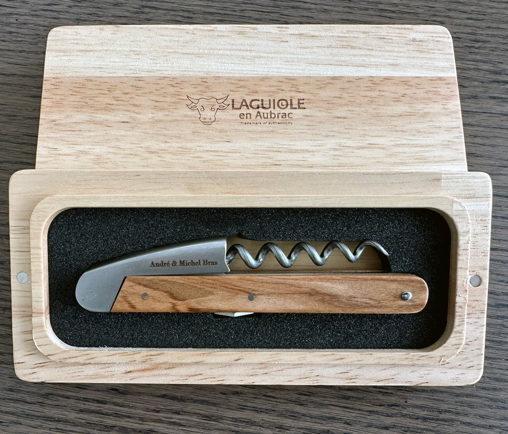 Laguiole en Aubrac Sommelier DeLuxe Waiter's Corkscrew With Olivewood Handle, Andre & Michel Bras Edition - LaguioleEnAubracShop