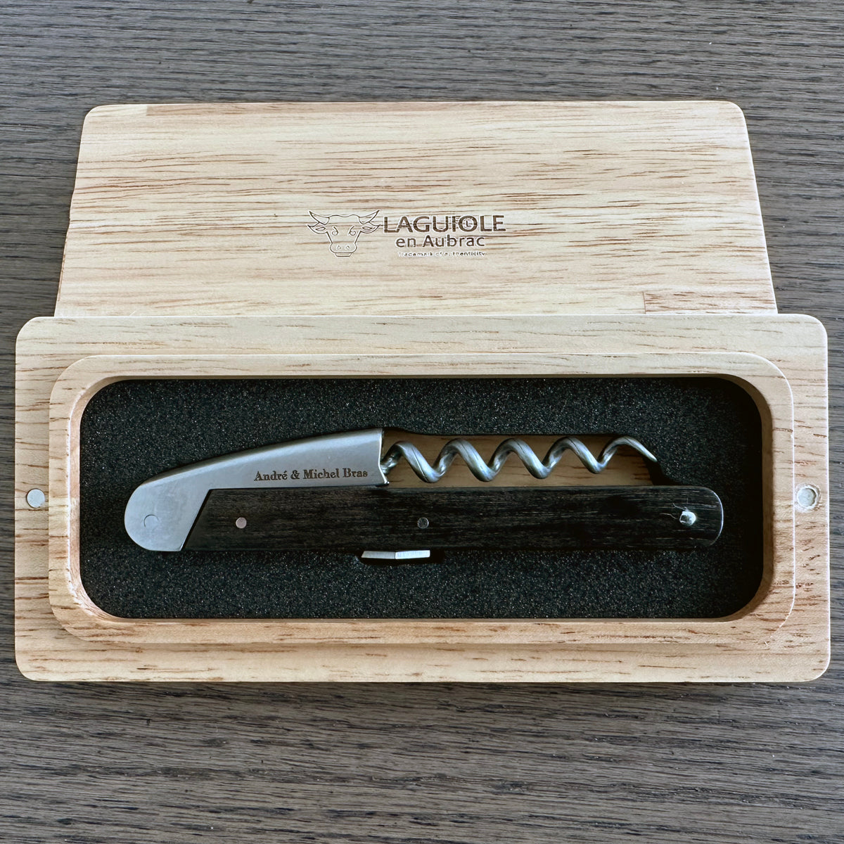 Laguiole en Aubrac Sommelier DeLuxe Waiter's Corkscrew With Ebony Wood Handle, Andre & Michel Bras Edition - LaguioleEnAubracShop