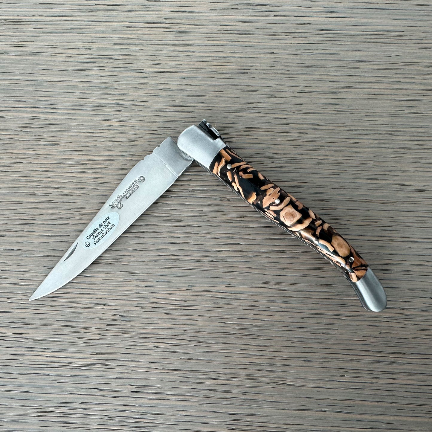 Laguiole en Aubrac Handcrafted Plate Multipurpose Knife, Walnut Shell Handle, 4.75- Inches