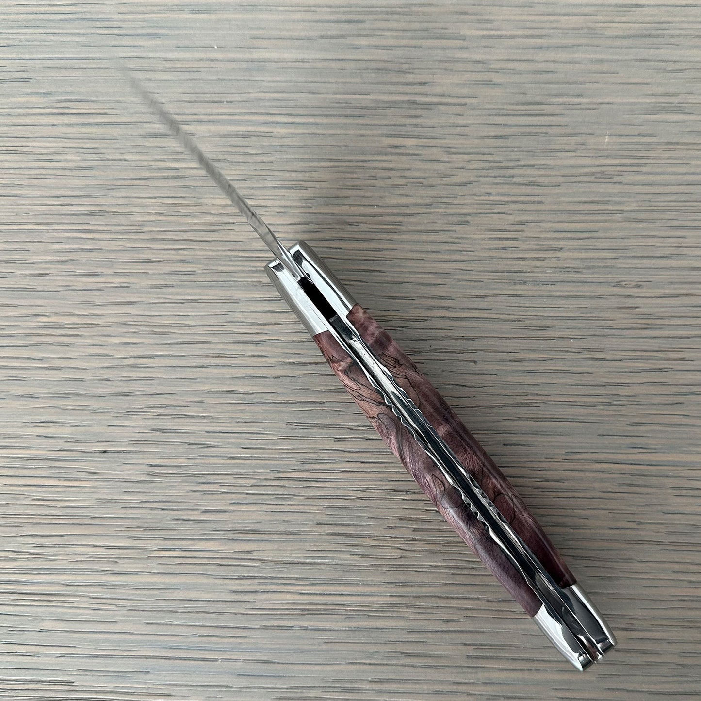 Laguiole en Aubrac Handcarved Plates Multipurpose Knife with Stabilized Purple Poplar Burl, 4.75-Inches