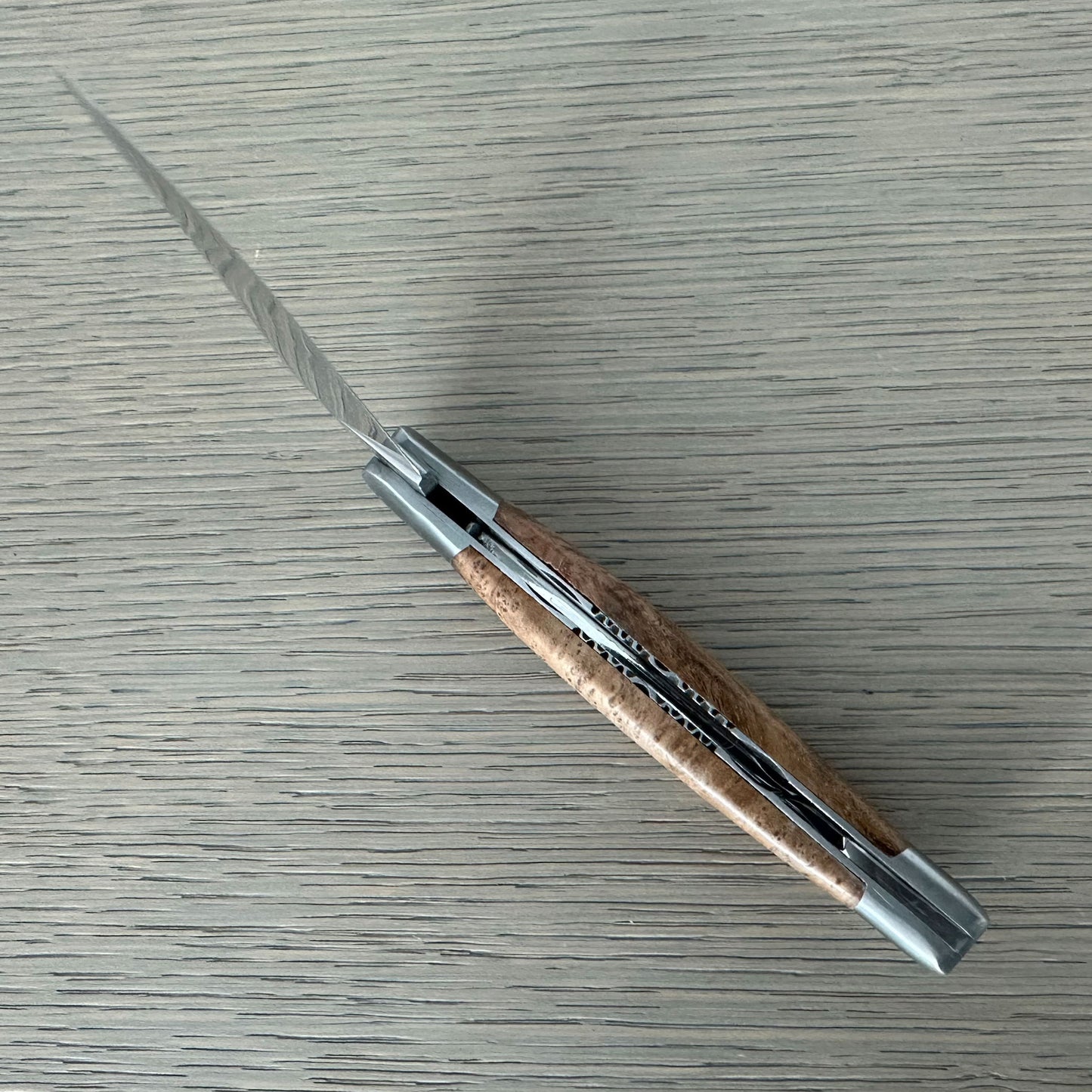 Laguiole en Aubrac Handcarved Plates Multipurpose Knife with Teak Wood Handle, 4.75-Inches, Brushed Bolsters