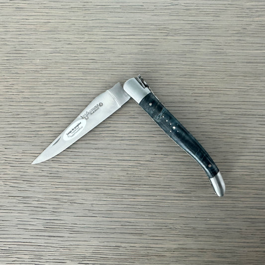 Laguiole en Aubrac 手工制作的双面镀金多用途刀，带哑光枕垫，皇家乌木手柄，4.75 英寸