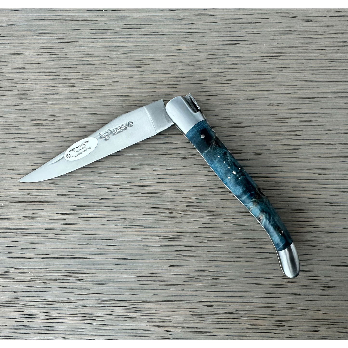 Laguiole en Aubrac Brushed Handcrafted Luxury Double Plated Multipurpose Knife with Buckeye Blue Handle, 4.75 นิ้ว