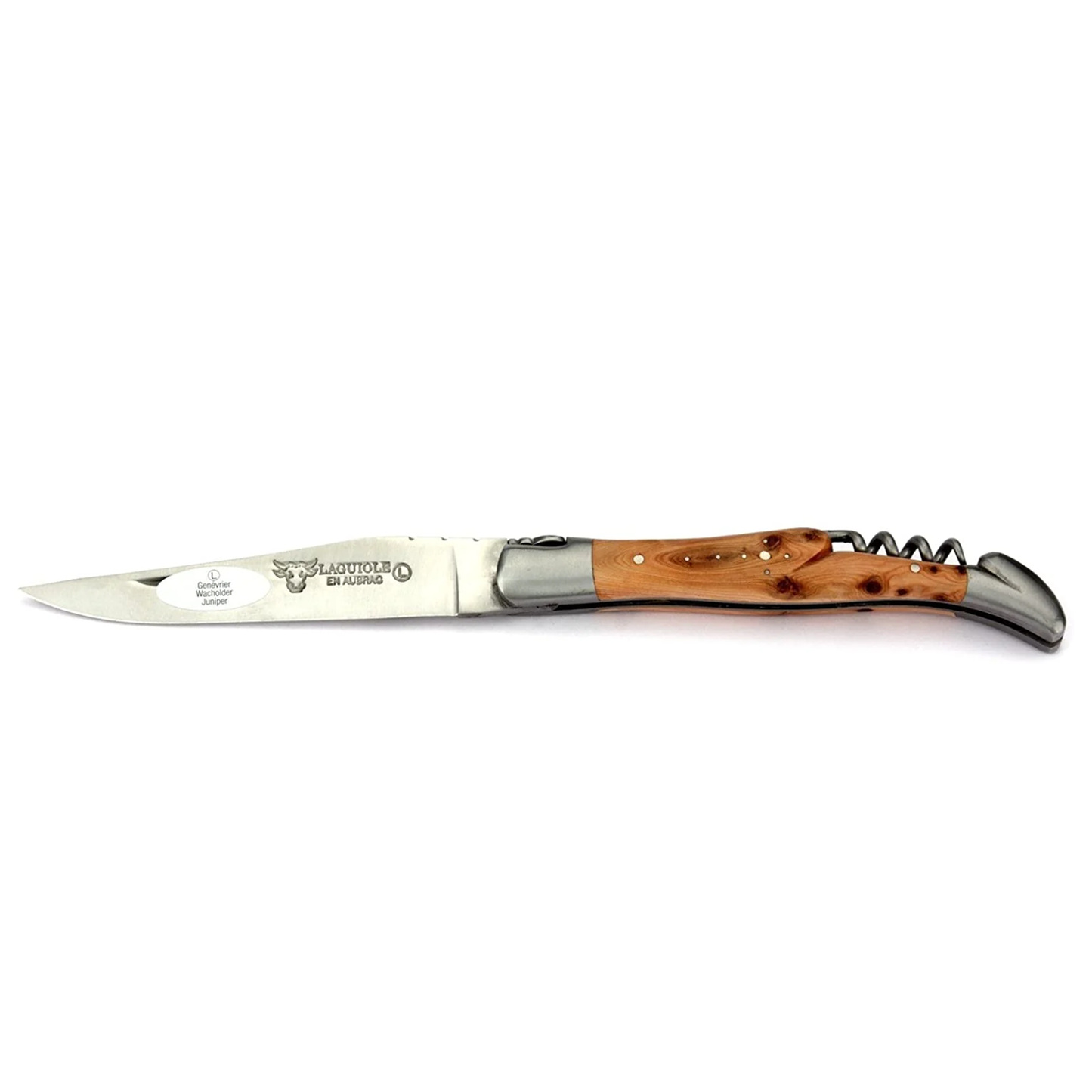 Laguiole en Aubrac Cuchillo multiusos chapado artesanalmente con sacacorchos, mango de enebro, 4.75 pulgadas