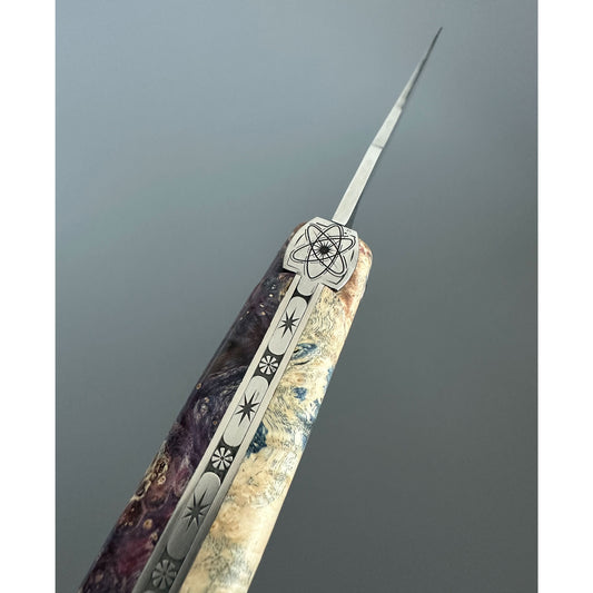 Laguiole en Aubrac Folding Knife Cosmos Big Bang Bee, Purple Cream Elder Burl, 4.8"