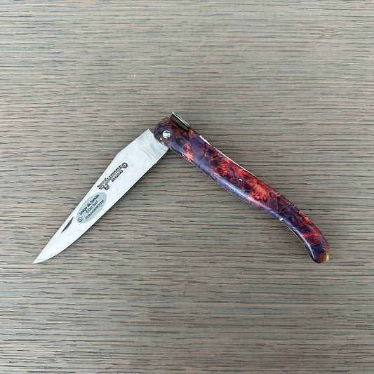 Laguiole en Aubrac Folding Knife Cosmos Series with Big Bang Bee, Fire Elder Burl, 4.8-in