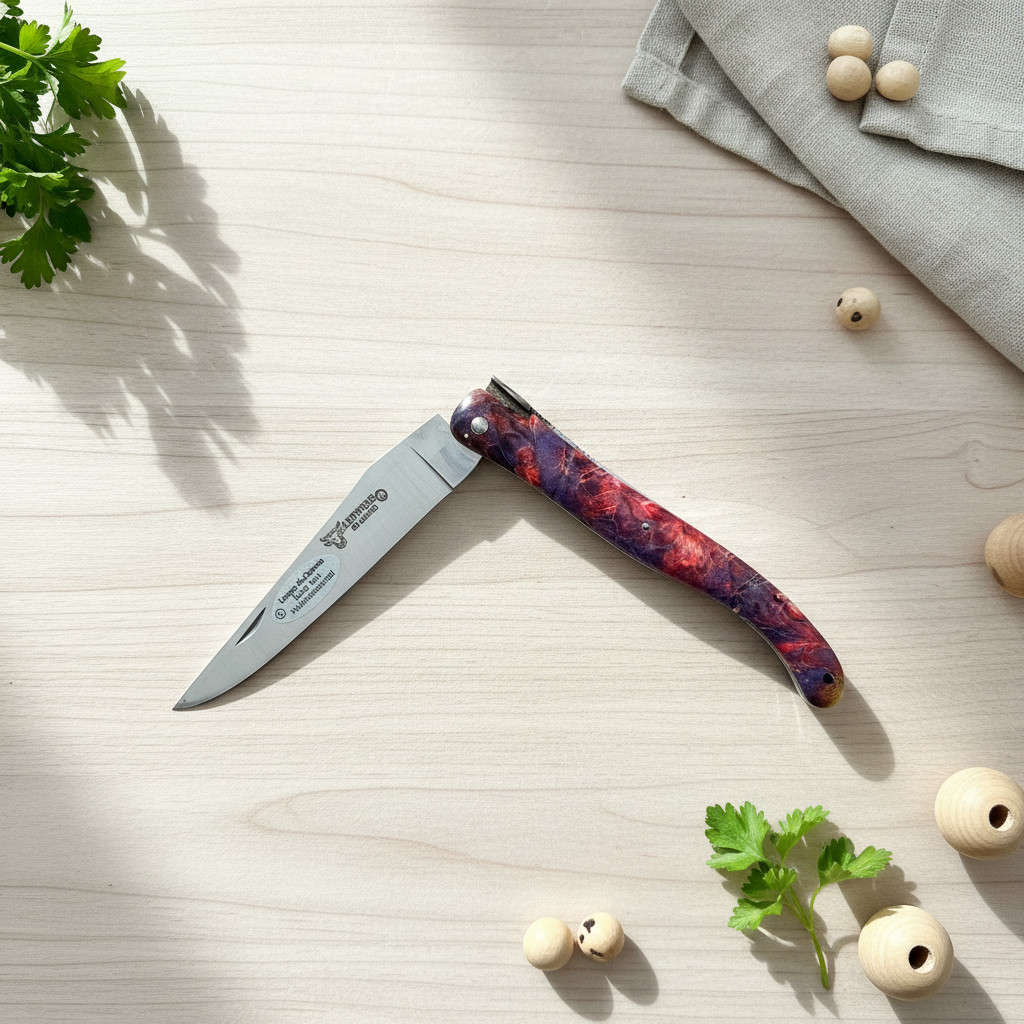 Laguiole en Aubrac Folding Knife Cosmos Series with Big Bang Bee, Fire Elder Burl, 4.8-in
