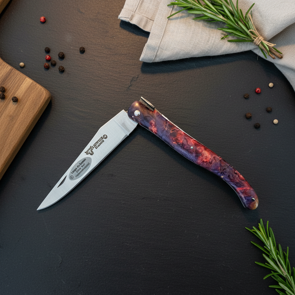 Laguiole en Aubrac Folding Knife Cosmos Series with Big Bang Bee, Fire Elder Burl, 4.8-in
