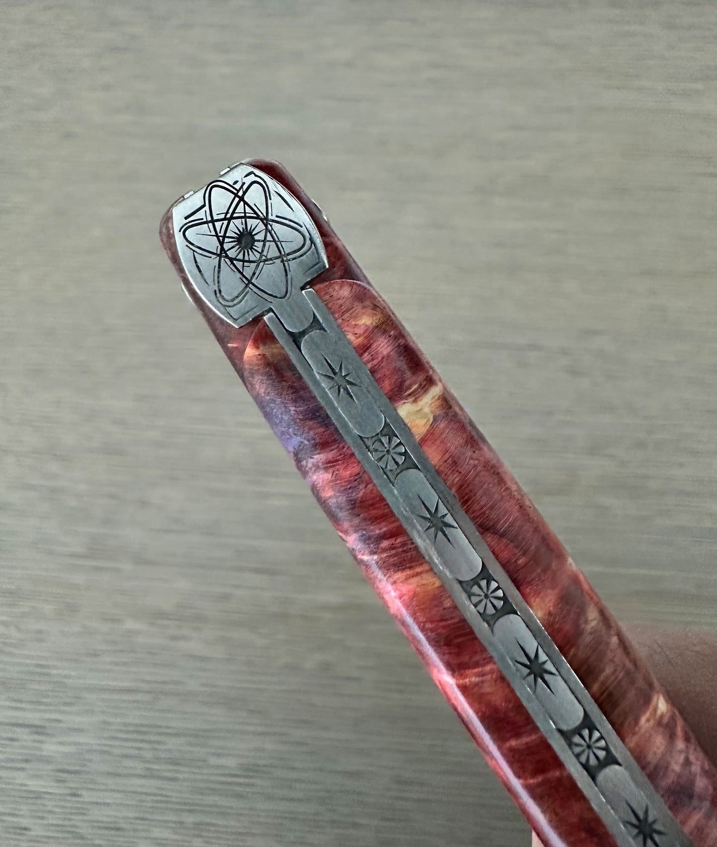 Laguiole en Aubrac Folding Knife Cosmos Series with Big Bang Bee, Fire Elder Burl, 4.8-in