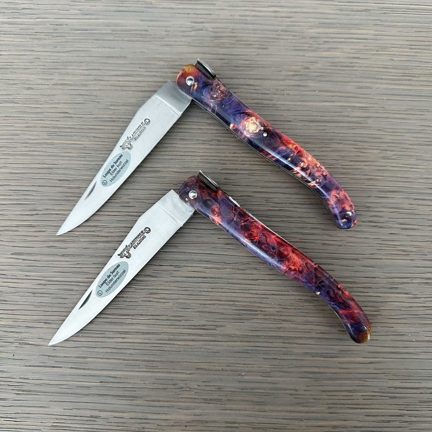 Laguiole en Aubrac Folding Knife Cosmos Series with Big Bang Bee, Fire Elder Burl, 4.8-in