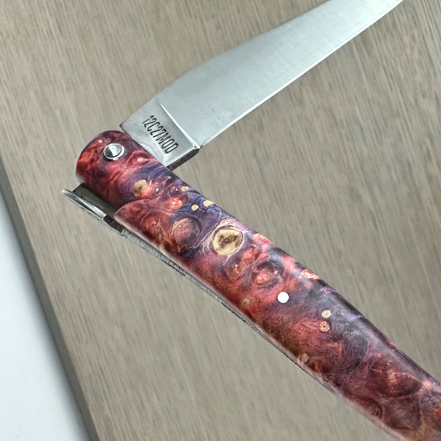 Laguiole en Aubrac Folding Knife Cosmos Series with Big Bang Bee, Fire Elder Burl, 4.8-in
