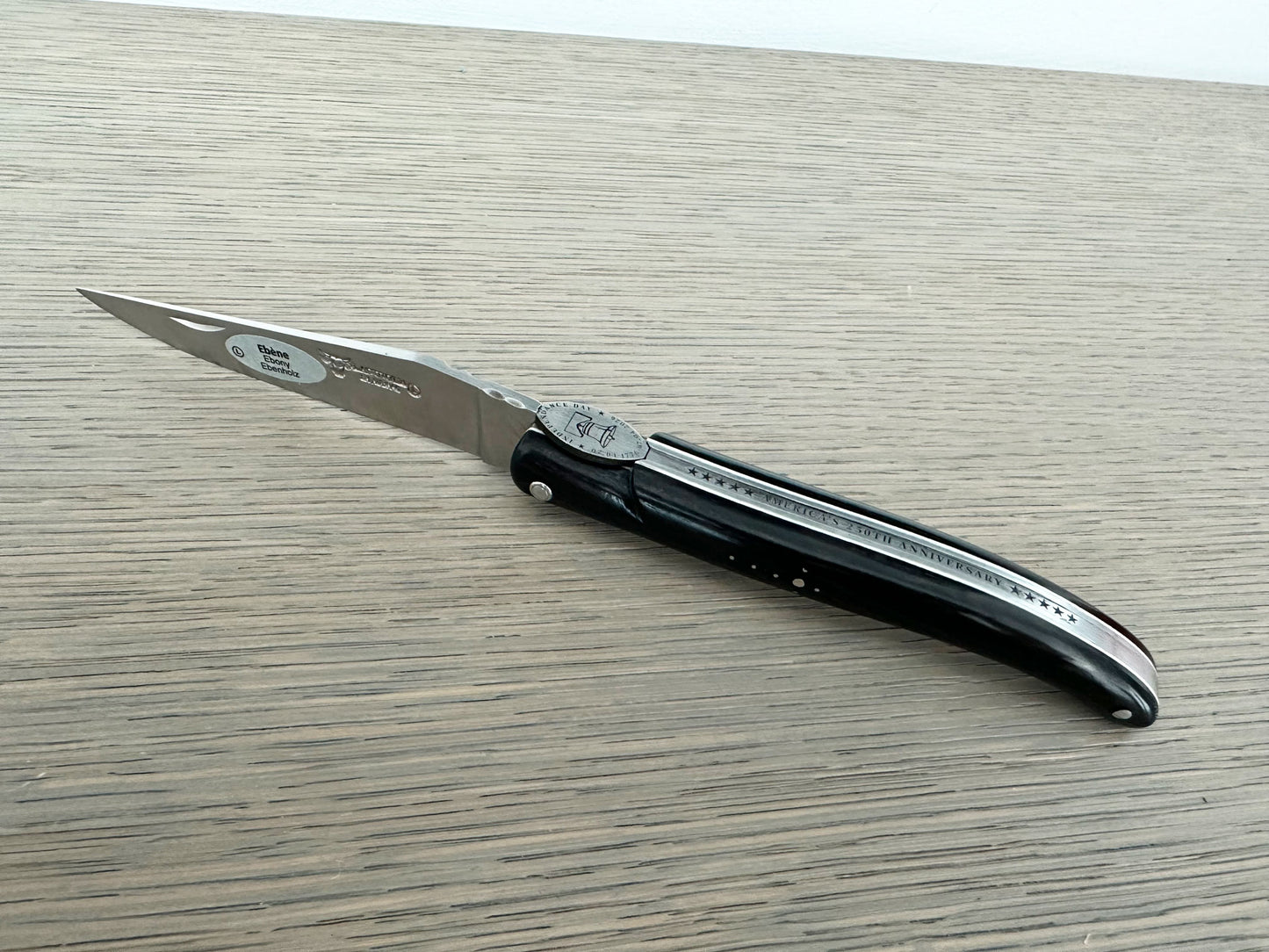 Laguiole en Aubrac Americas 250th Anniversary Collection Knife with Ebony Wood Handle, 4.7-in