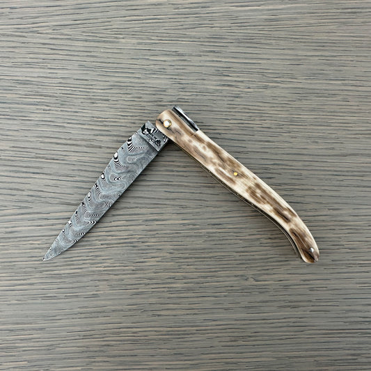 Laguiole en Aubrac Limited Edition Prestige Eiffel Folding Knife, 4.8", Ivory Crust Handle, Damascus Blade
