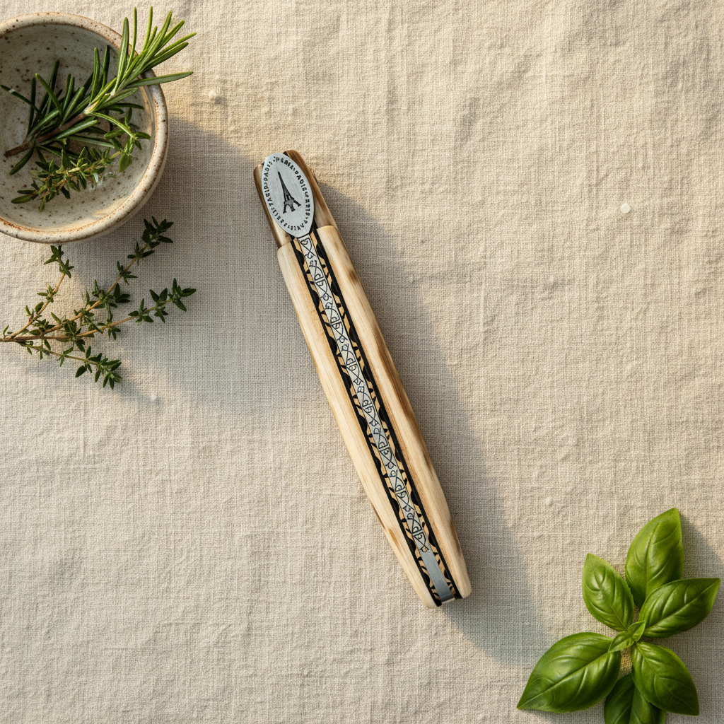 Laguiole en Aubrac Limited Edition Prestige Eiffel Folding Knife, 4.8", Ivory Crust Handle, Damascus Blade