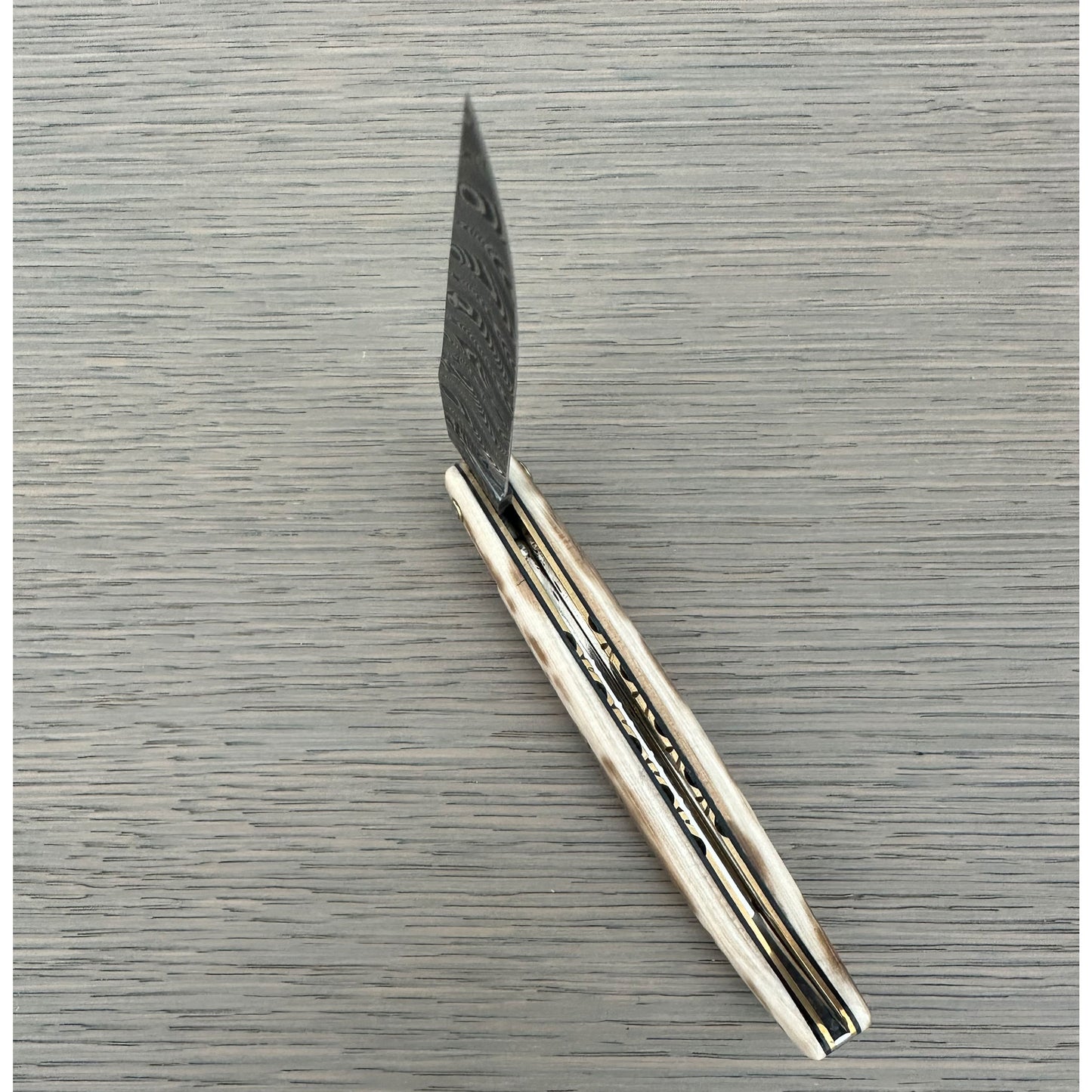 Laguiole en Aubrac Limited Edition Prestige Eiffel Folding Knife, 4.8", Ivory Crust Handle, Damascus Blade