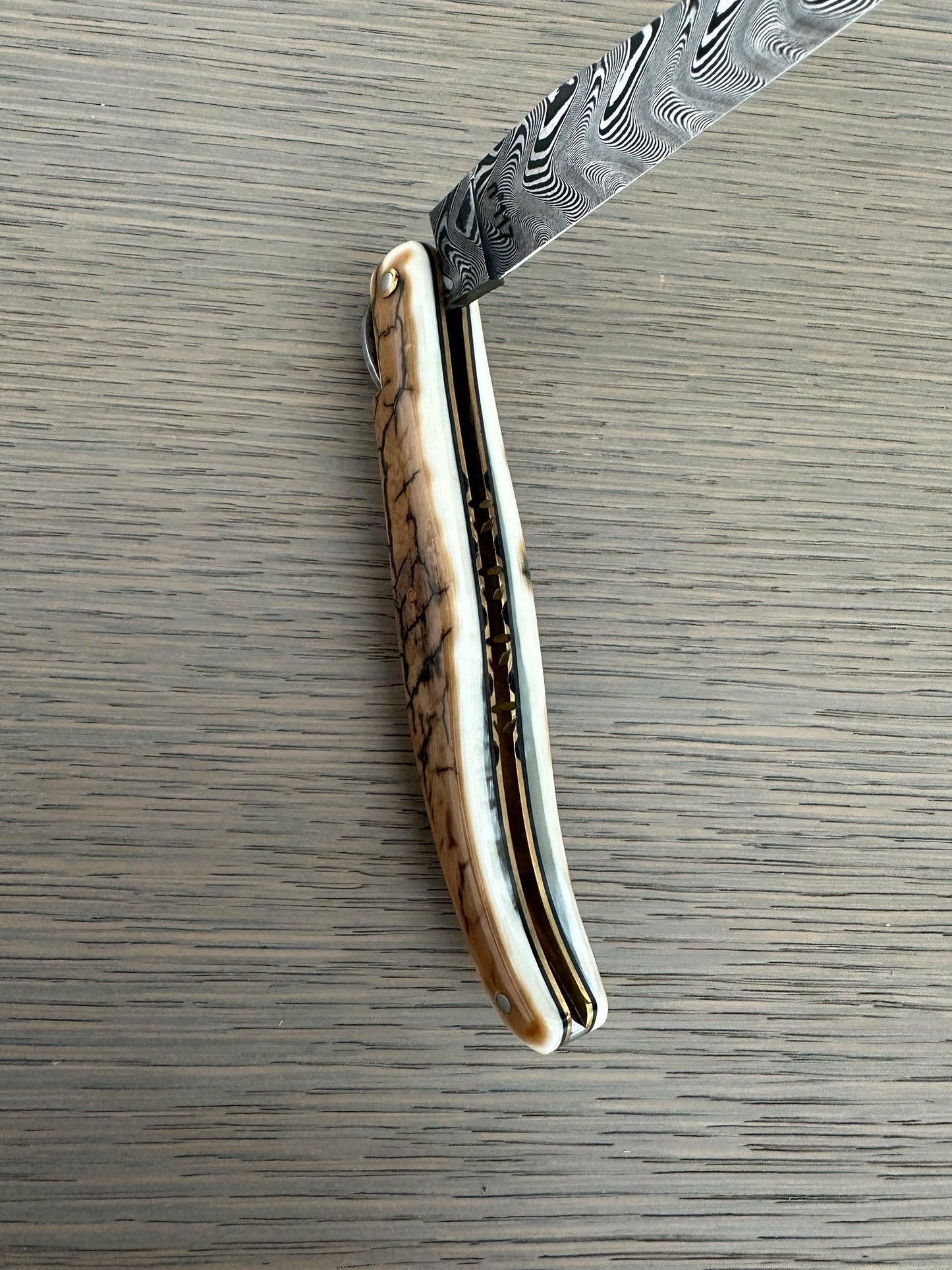 Laguiole en Aubrac Limited Edition Prestige Eiffel Folding Knife, 4.8", Ivory Crust Handle, Damascus Blade