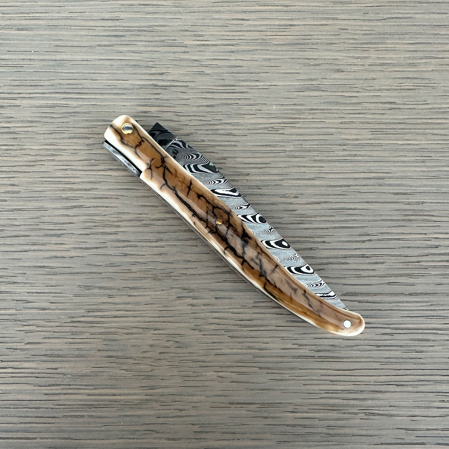 Laguiole en Aubrac Limited Edition Prestige Eiffel Folding Knife, 4.8", Ivory Crust Handle, Damascus Blade