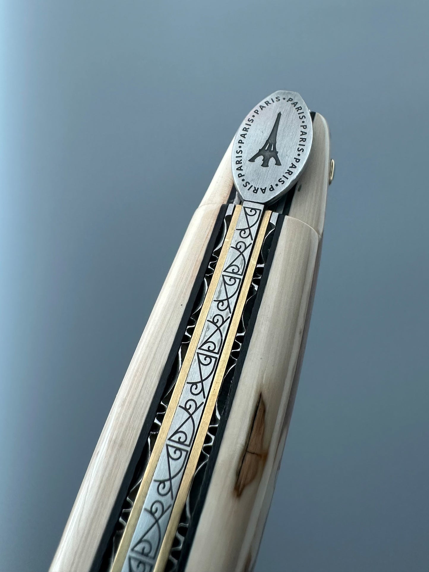 Laguiole en Aubrac — Origine Tour Eiffel Limited Edition Folding Knife | Ivory Crust Handle, Damascus Blade