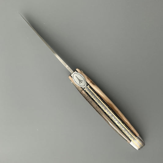 Laguiole en Aubrac — Origine Tour Eiffel Limited Edition Folding Knife | Ivory Crust Handle, Damascus Blade