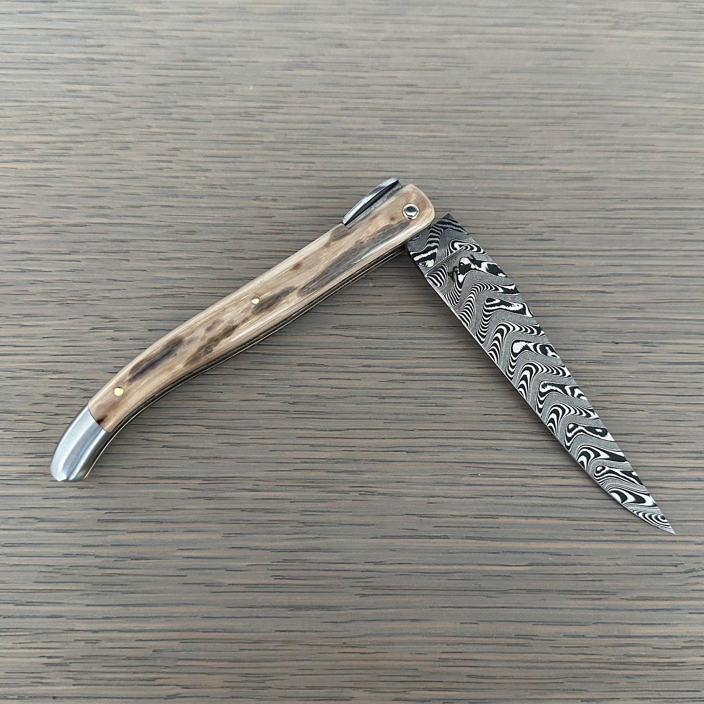Laguiole en Aubrac — Origine Tour Eiffel Limited Edition Folding Knife | Ivory Crust Handle, Damascus Blade