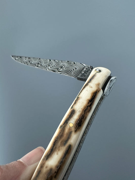 Laguiole en Aubrac — Origine Tour Eiffel Limited Edition Folding Knife | Ivory Crust Handle, Damascus Blade