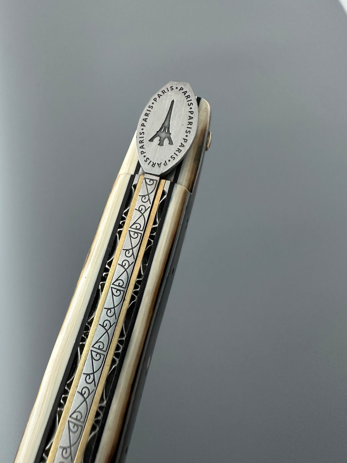 Laguiole en Aubrac — Origine Tour Eiffel Limited Edition Folding Knife | Ivory Crust Handle, Damascus Blade