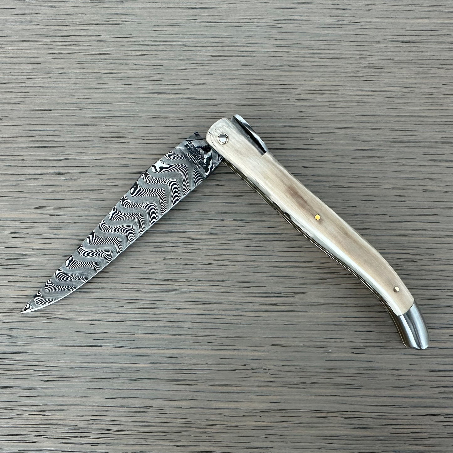 Laguiole en Aubrac — Origine Tour Eiffel Limited Edition Folding Knife | Ivory Crust Handle, Damascus Blade