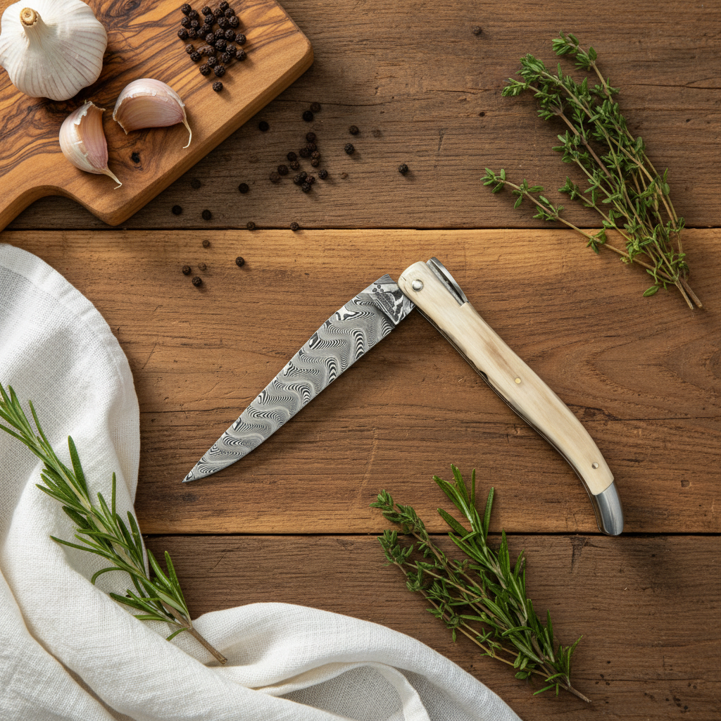 Laguiole en Aubrac — Origine Tour Eiffel Limited Edition Folding Knife | Ivory Crust Handle, Damascus Blade