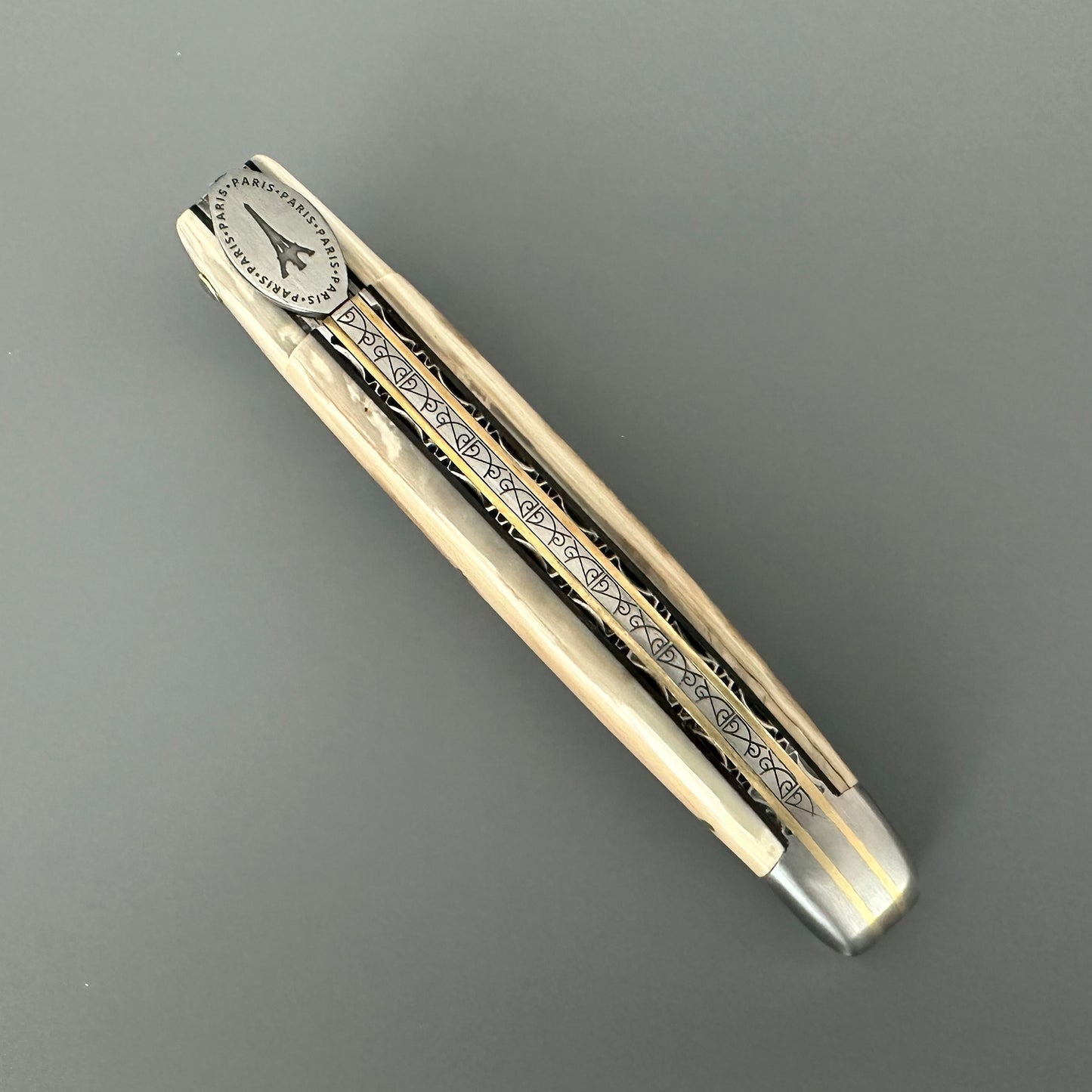 Laguiole en Aubrac — Origine Tour Eiffel Limited Edition Folding Knife | Ivory Crust Handle, Damascus Blade