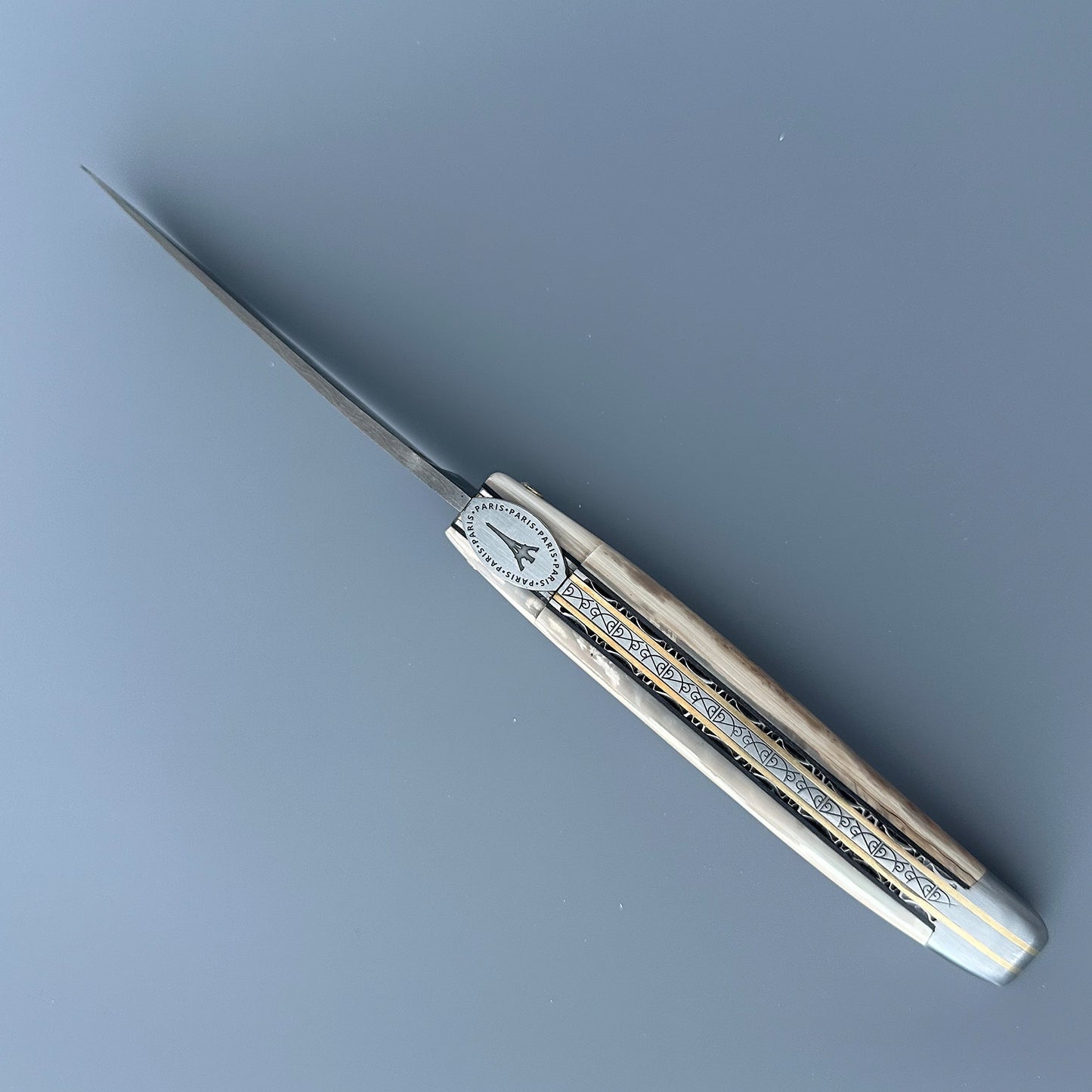 Laguiole en Aubrac — Origine Tour Eiffel Limited Edition Folding Knife | Ivory Crust Handle, Damascus Blade