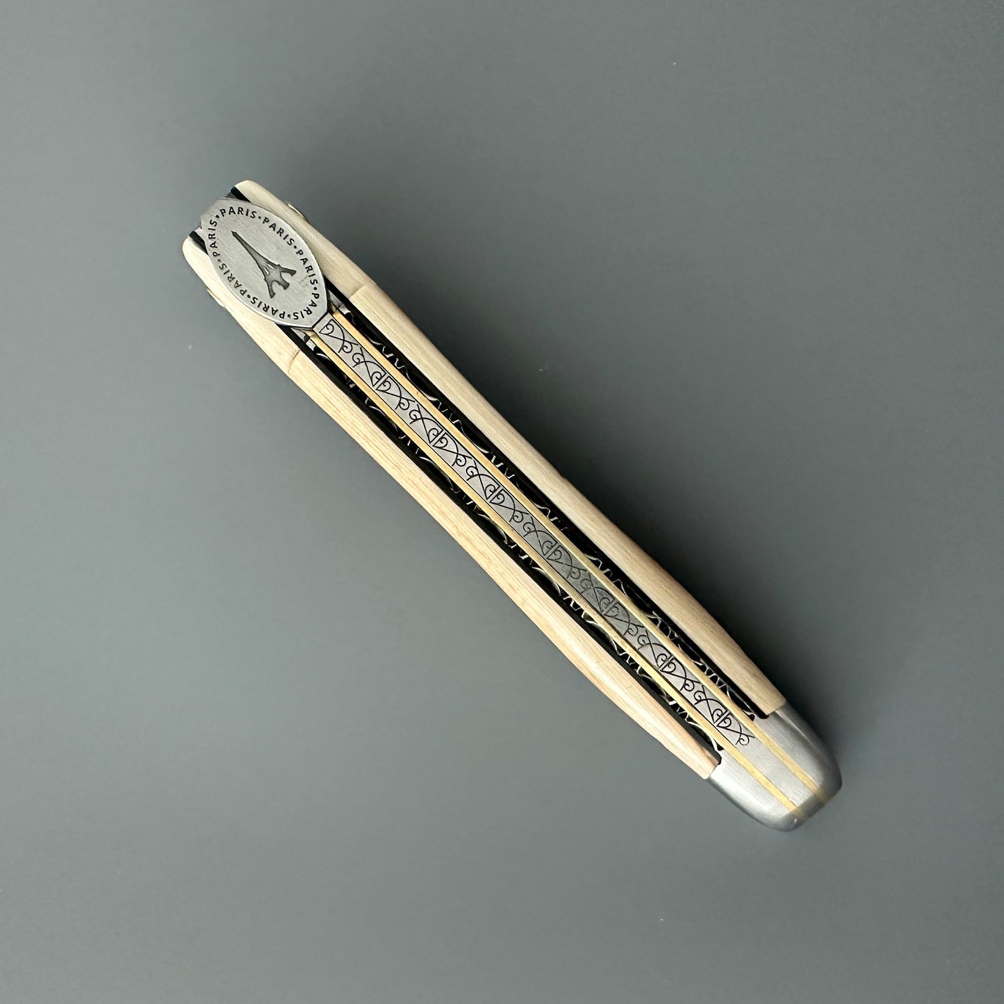 Laguiole en Aubrac — Origine Tour Eiffel Limited Edition Folding Knife | Ivory Crust Handle, Damascus Blade