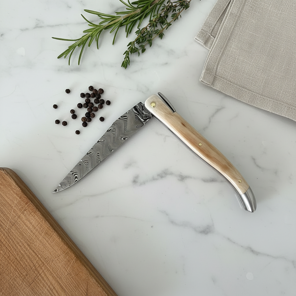 Laguiole en Aubrac — Origine Tour Eiffel Limited Edition Folding Knife | Ivory Crust Handle, Damascus Blade