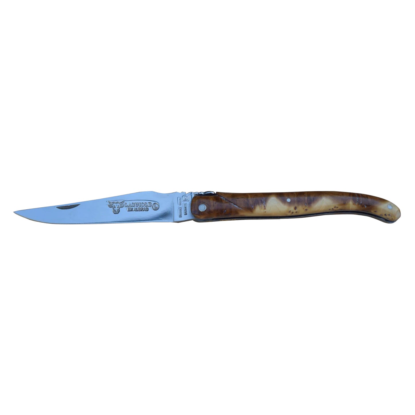 Laguiole en Aubrac Handcrafted Plated Limited Edition Multipurpose Knife, Full Galaxy Root Brown & Cream Handle, 4.75 inches