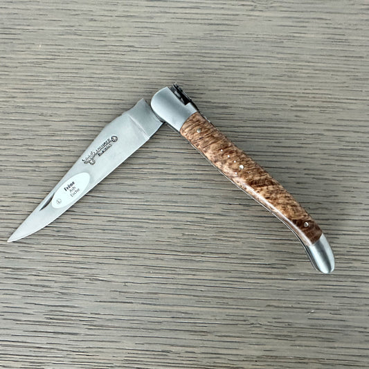 Laguiole en Aubrac Handcrafted Luxury Double Plates Multipurpose Knife with Ash Burl Handle, 4.75-inches