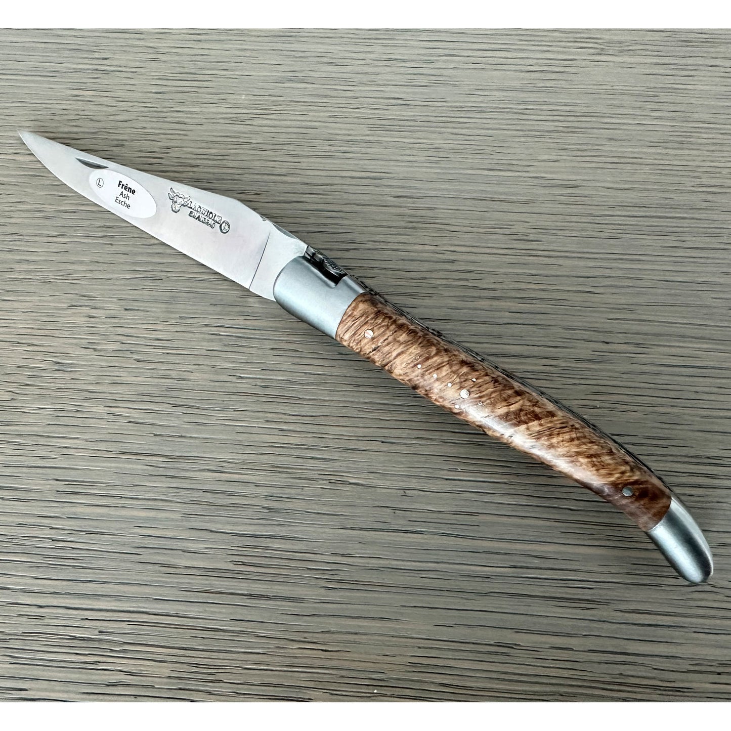 Laguiole en Aubrac Handcrafted Luxury Double Plates Multipurpose Knife with Ash Burl Handle, 4.75-inches