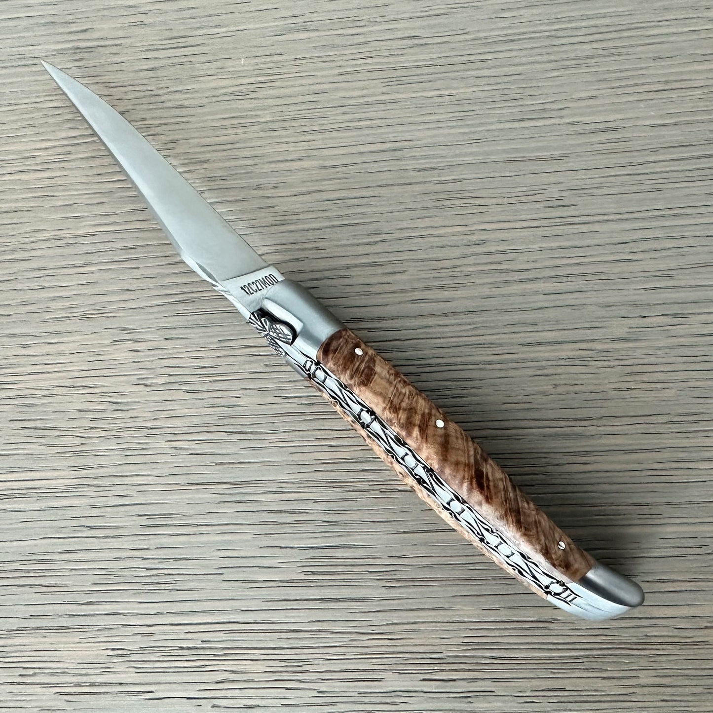 Laguiole en Aubrac Handcrafted Luxury Double Plates Multipurpose Knife with Ash Burl Handle, 4.75-inches