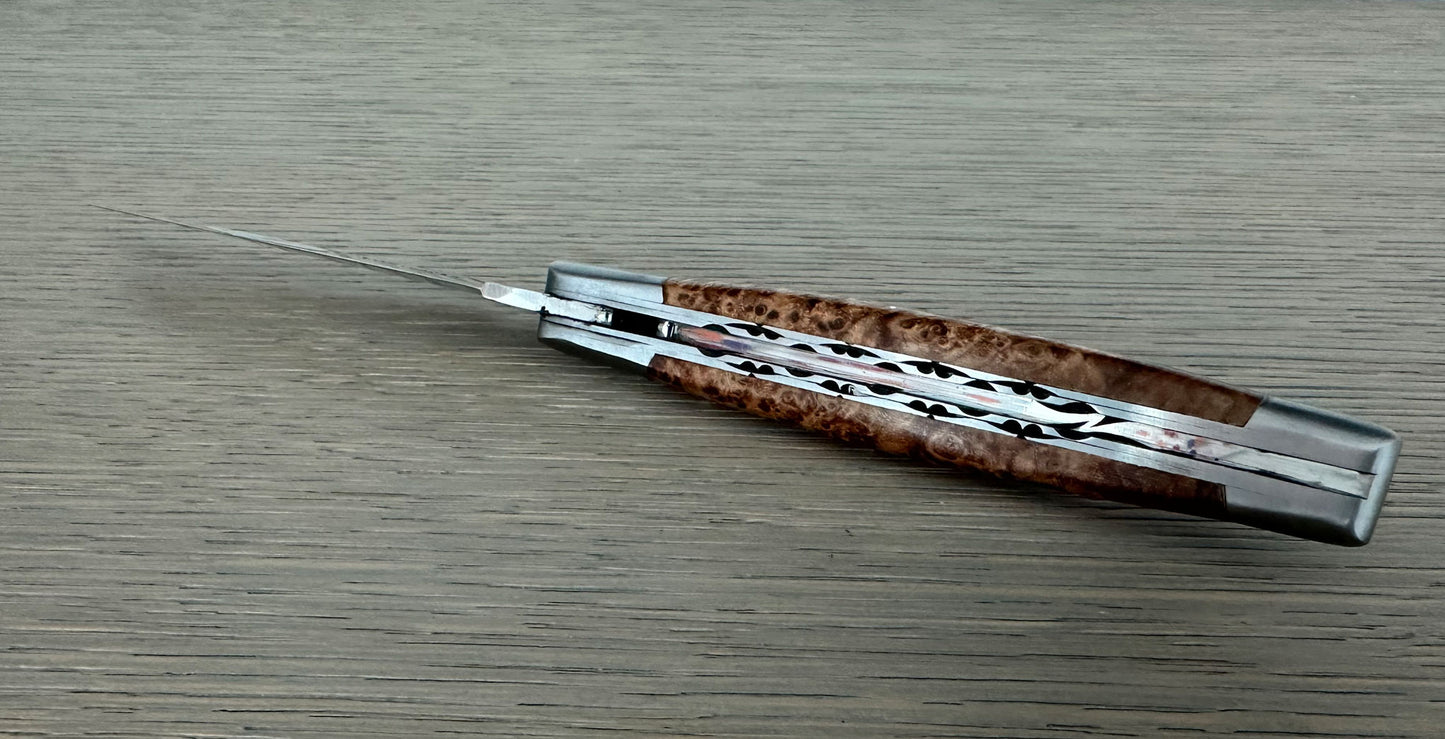 Laguiole en Aubrac Handcrafted Luxury Double Plates Multipurpose Knife with Ash Burl Handle, 4.75-inches