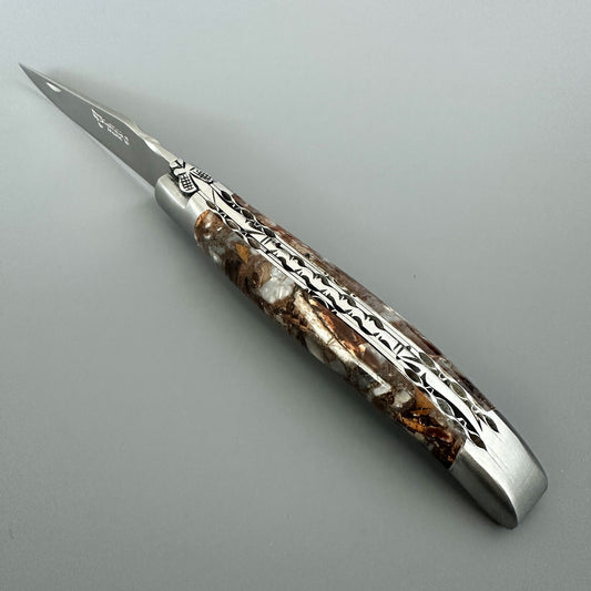 Laguiole en Aubrac Double-Plated Fusion Mammoth Ivory Folding Knife, Brown, 4.7"