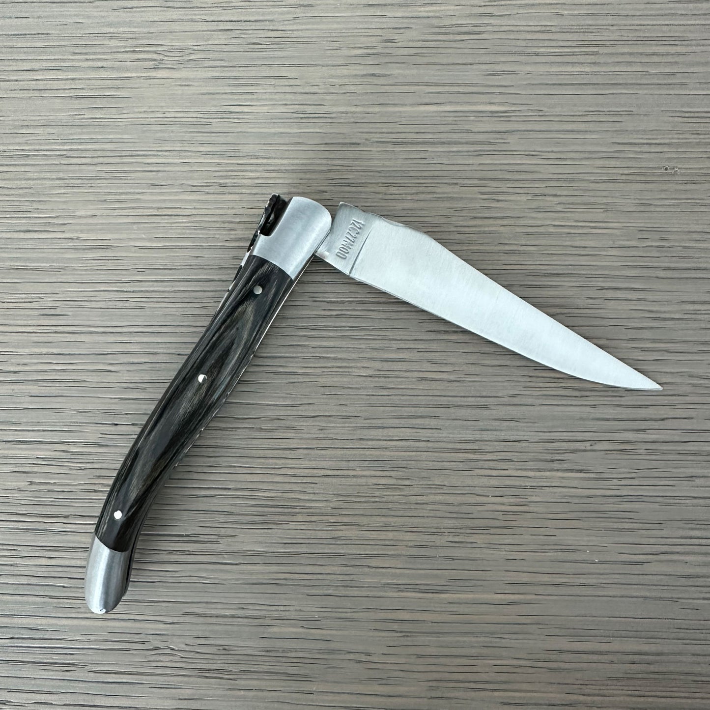 Laguiole en Aubrac Handcrafted Luxury Double Plates Multipurpose Knife with Pakawood Grey Handle, 4.75-inches