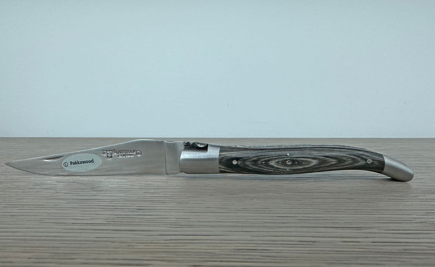 Laguiole en Aubrac Handcrafted Luxury Double Plates Multipurpose Knife with Pakawood Grey Handle, 4.75-inches