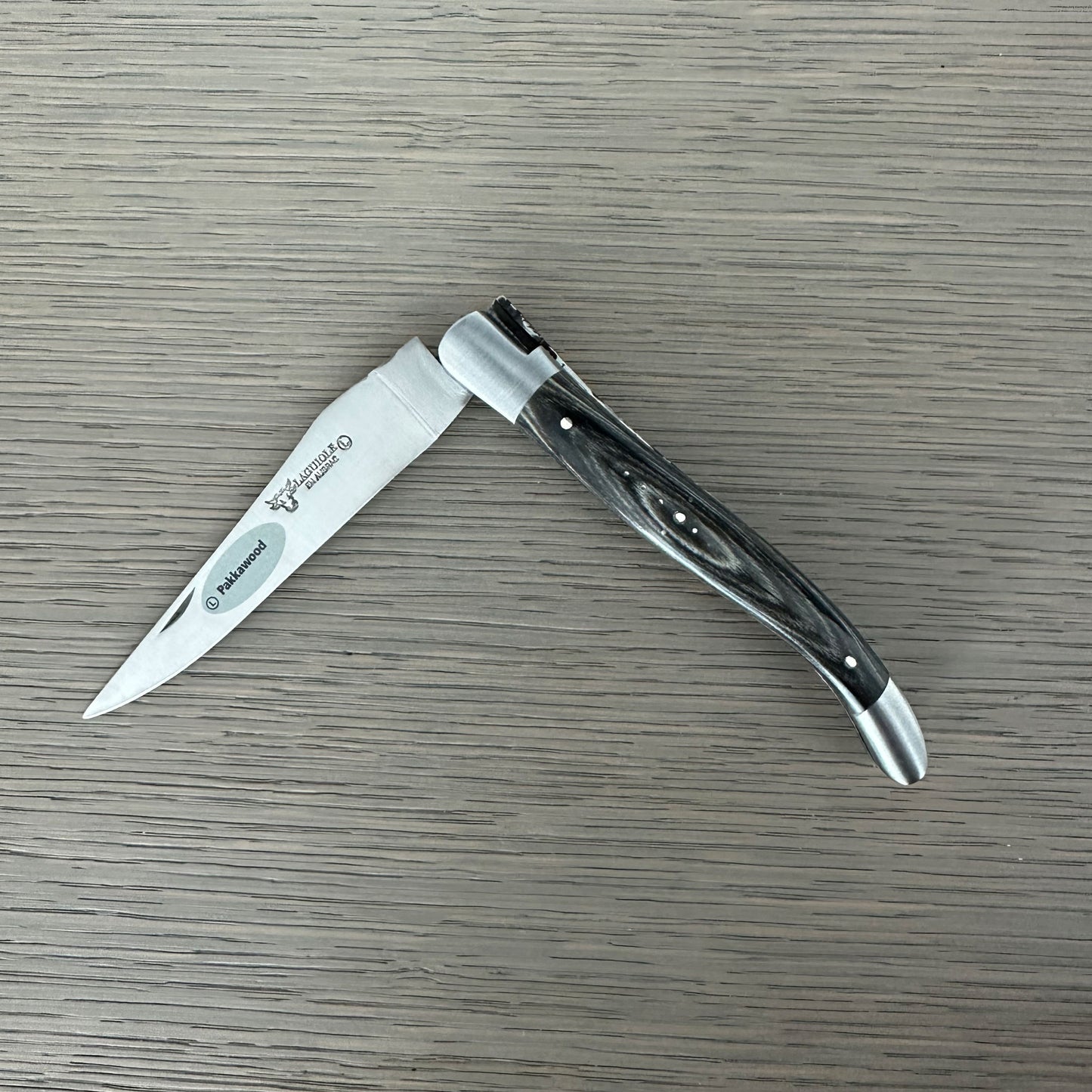 Laguiole en Aubrac Handcrafted Luxury Double Plates Multipurpose Knife with Pakawood Grey Handle, 4.75-inches